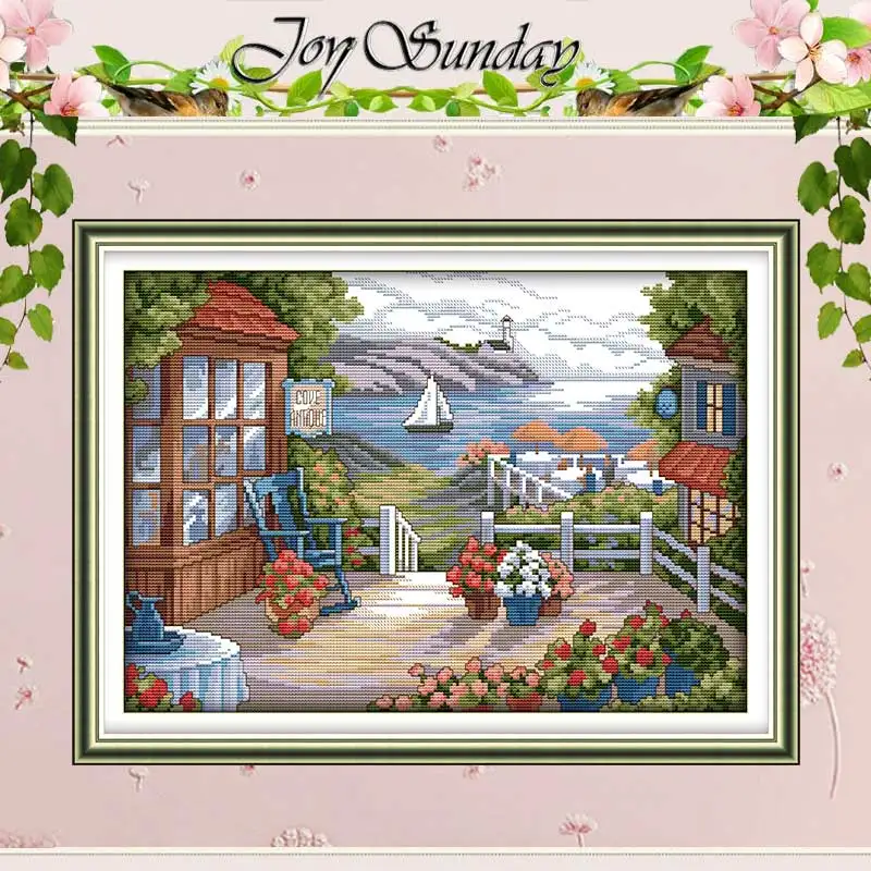 Terrace with Blooming Flowers Counted Cross Stitch 11CT 14CT Cross Stitch Set Wholesale Cross-stitch Kit Embroidery Needlework