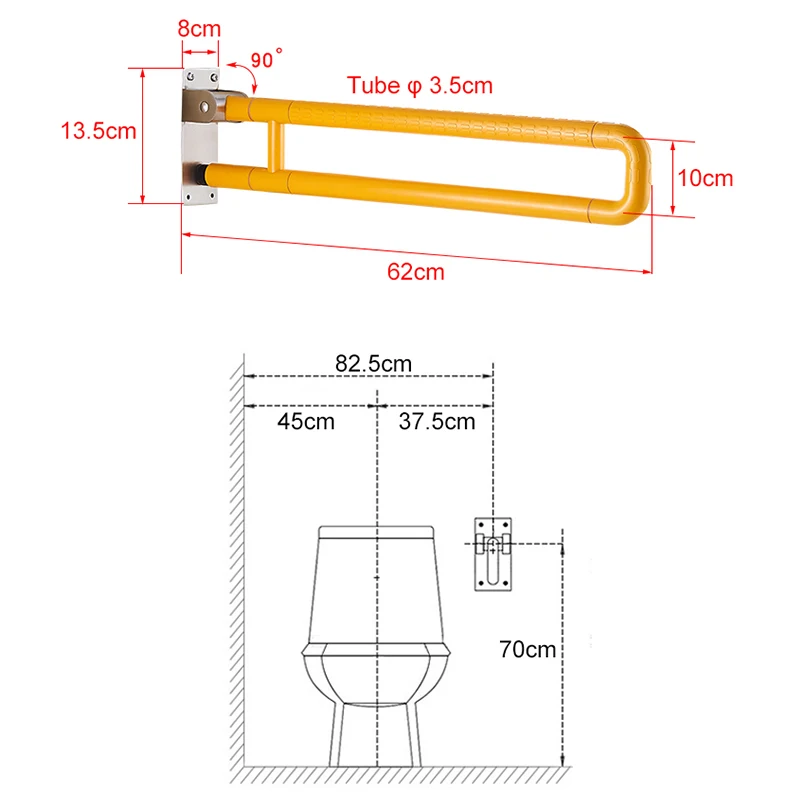 ELLEN Folding Safe Bar Bathroom Toilet Elderly Safety Non-Slip Handrail Folding Stainless Steel Toilet Hand Rail EL81011