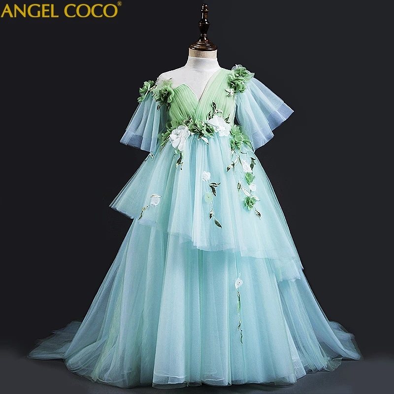 

Teenage Girls Dresses Sequin Children Clothing Party Elegant Princess Long Tulle Baby Girls Kids Lace Wedding Ceremony Costume