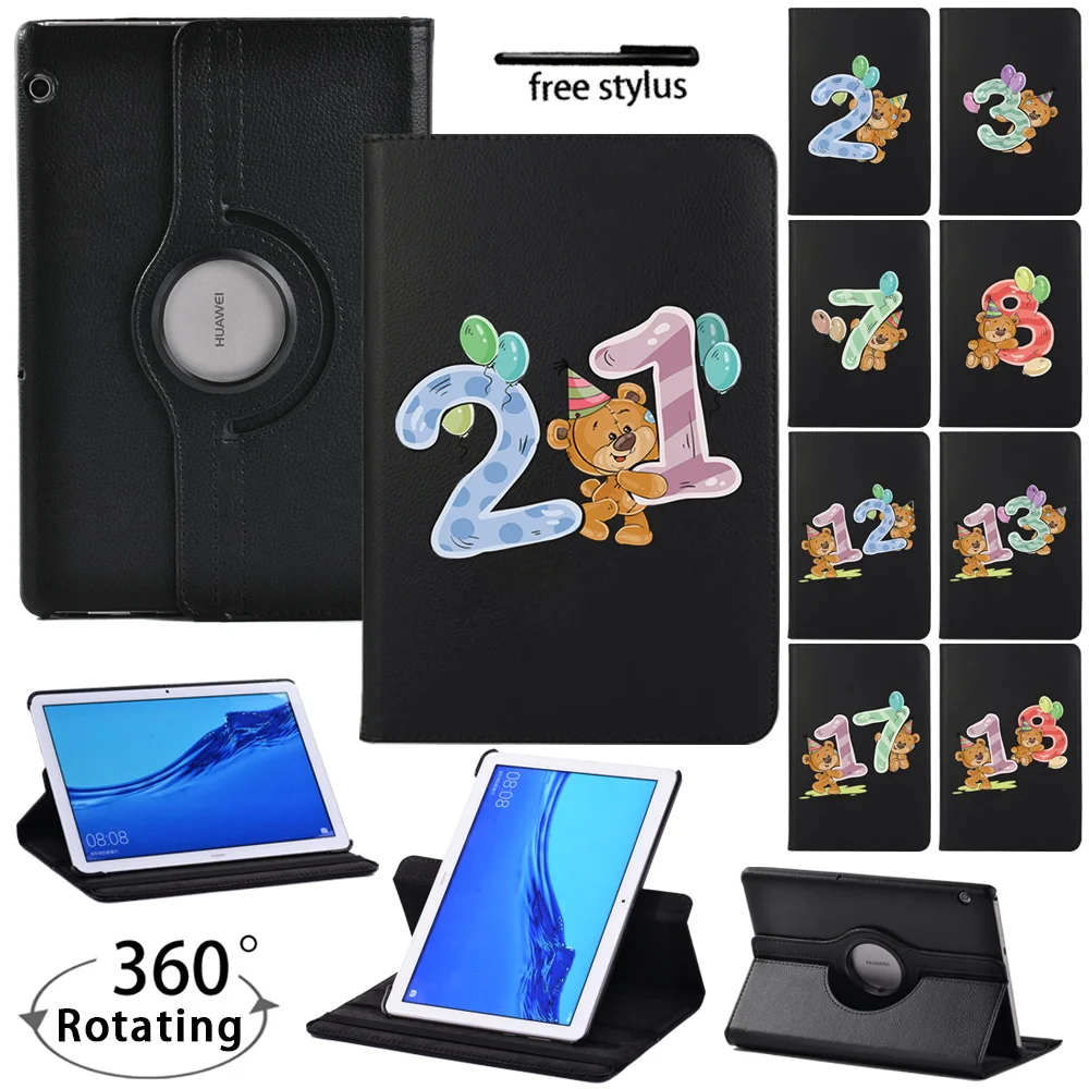 

For Huawei MediaPad T3 10 9.6 Inch/MediaPad T5 10 10.1 Inch - PU Leather Cover 360 Rotating Tablet Case with Wake-up Function