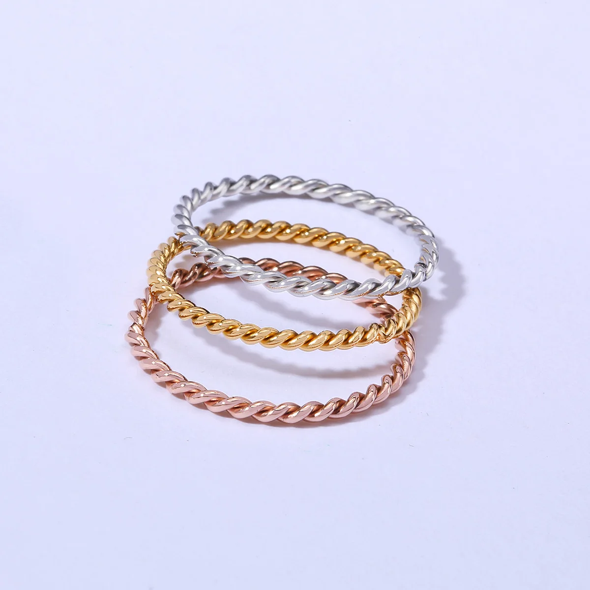 JHSL 1.5mm Small Mini Silver Rose Gold Color Stainless Steel Twisted Women Rings Fashion Jewelry US size 4 5 6 7 8 9