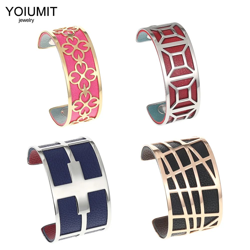 Yoiumit Fashion Cross Cuff Bracelets&Bangles For Women Stainless Steel Interchangeable Reversible Leather Band Jewelry  Bracelet