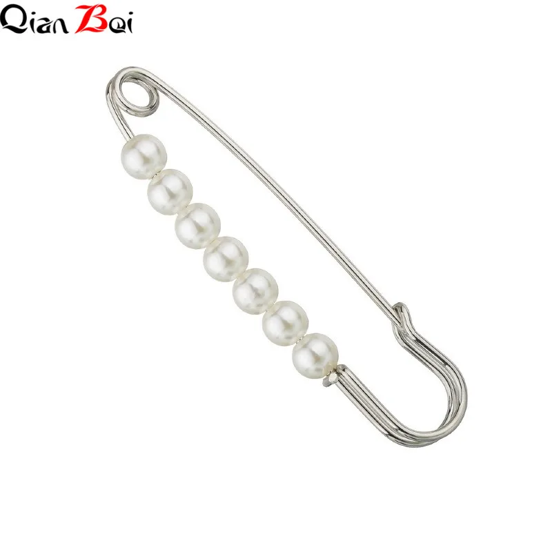 QianBei Fixed Straps Anti Slip Pin Jewelry Simple Enamel Big Pearl Brooch Women Charm Accessories Cardigan Anti Wearing Pins