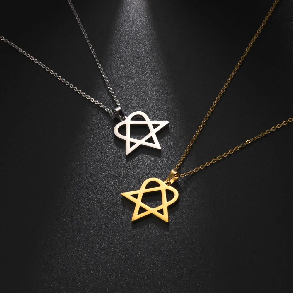 Cazador Heart Pentagonal Pendant Necklace For Women Geometric Stainless Steel Chain Necklaces Jewelry Wholesale 2025 New Arrival