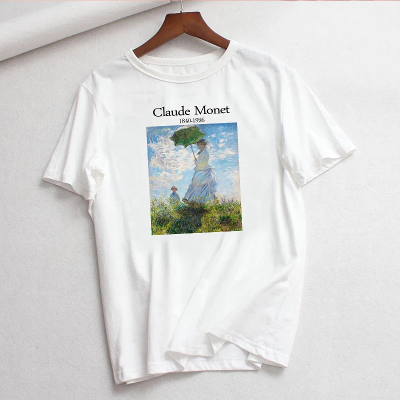 Claude Monet New Summer Female Art Large Size Loose Short Sleeve Casual Letter Printing Harajuku ins tops tees Vintage T-Shirt