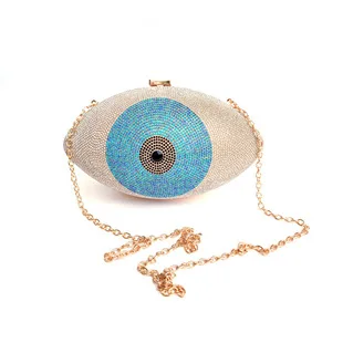 Fashonable Crysatal Shape Rugby Big Blue Eyes Ladies Shoulder Bridal Party Wallet Girl Crossbody Bag Rhinestone Jewely Purse