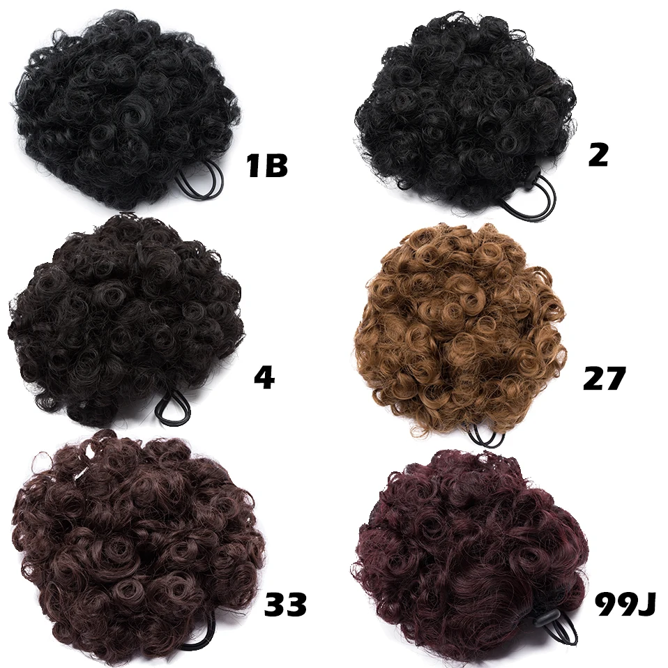 My-Lady Synthetic 6inches Hairpiece Hair Afro Puff Extensions For Woman Lady Girl Pure Color African Curls Bun With Clip