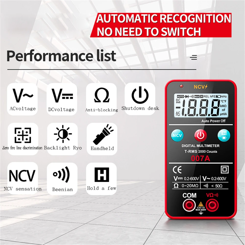 007A Fully Automatic Electrician Household Maintenance Multimeter with Backlight AUTO Smart Chip Identification and Measurement