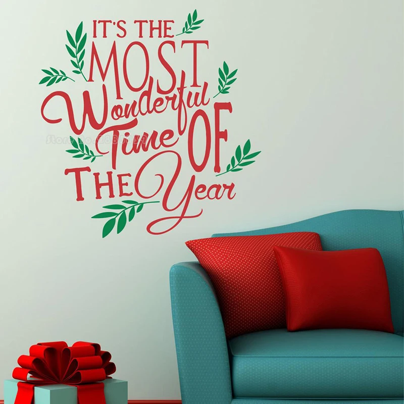 

Most Wonderful Time Year Merry Xmas Decal Festival Quote Decor Happy Christmas Home Window Removable Vinyl Wall Stickers LL2195