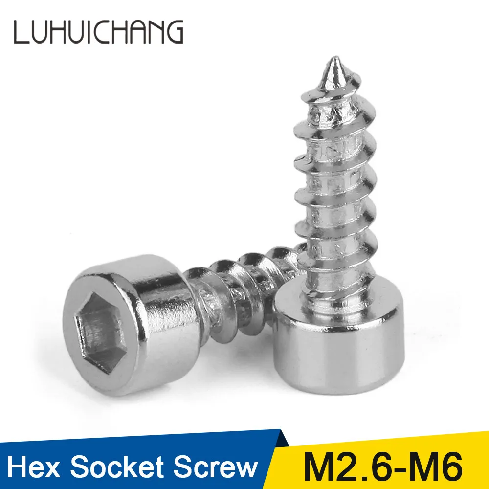 20/55pcs M2 M2.5 M3 M4 M5 M6 Hexagon Hex Socket Cap Head Self Tapping Screw 304 Stainless Steel Allen Head Screw for Speaker