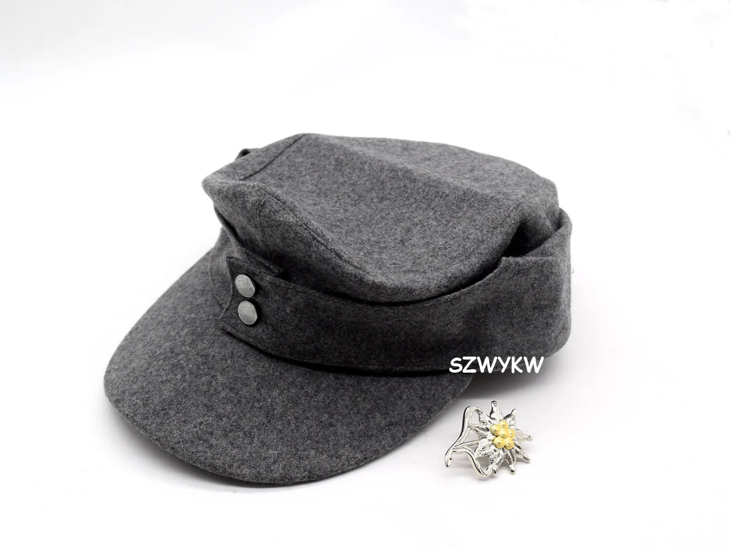 Cosplay German WH Elite EM M43 Panzer Wool Field Cap Hat Gray ++EM Edelweiss Mountain badge