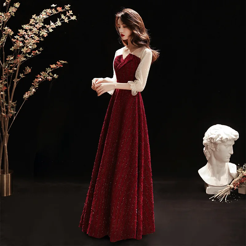 Toast Dress Bride Burgundy New Wedding Spring And Autumn New Style Usually Wear Night Dress Summer Thin Section