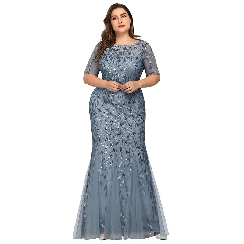 Robe de Soirée Longue en Dentelle à Paillettes pour Femme, Tenue Élégante de Style Sirène, de Grande Taille 8XL