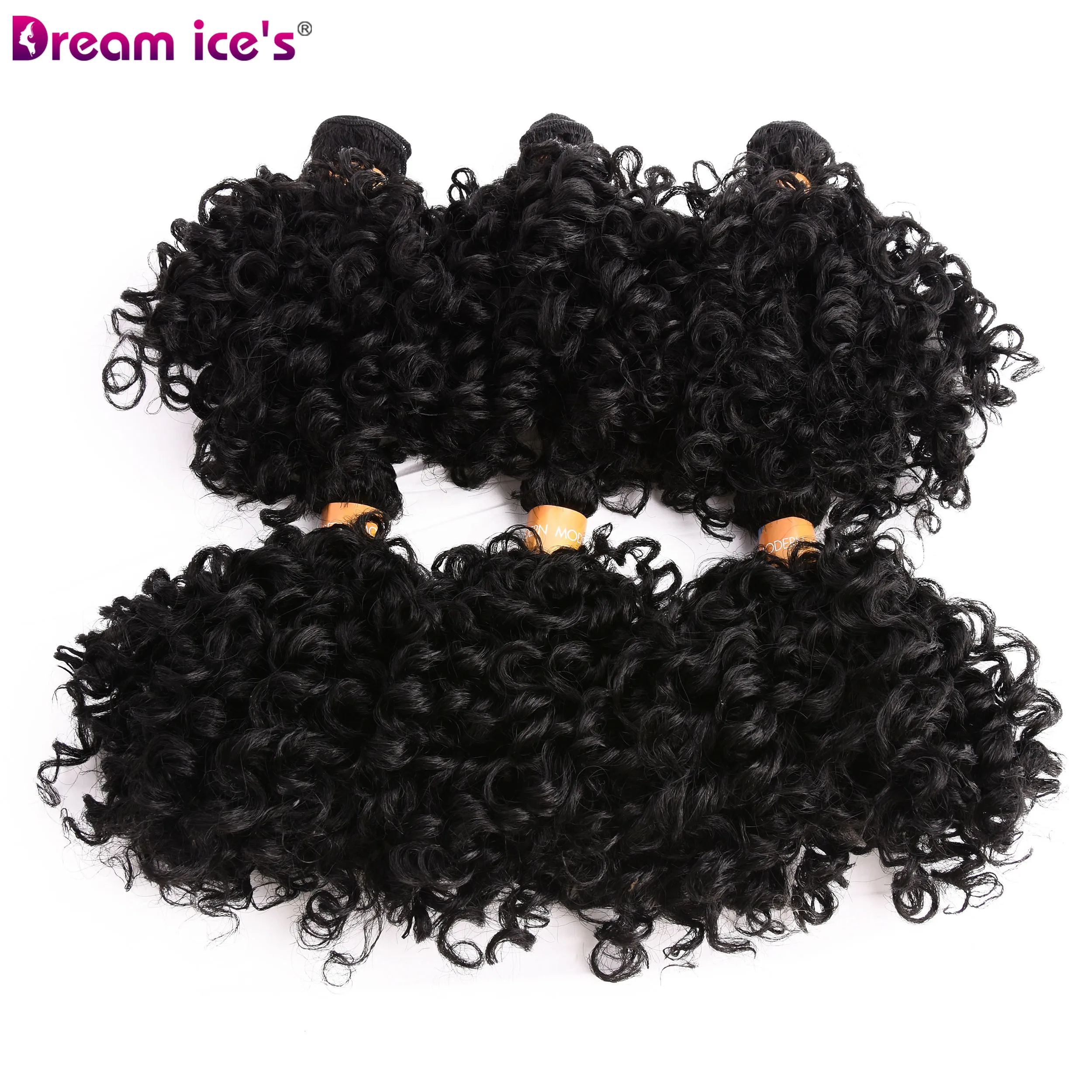 Short Black Synthetic Afro Kinky Curly Bundles Extensions Nature Hair 6Pcs/Lot Weave Curls Fake Hair Fiber For Women Dream Ice\'s