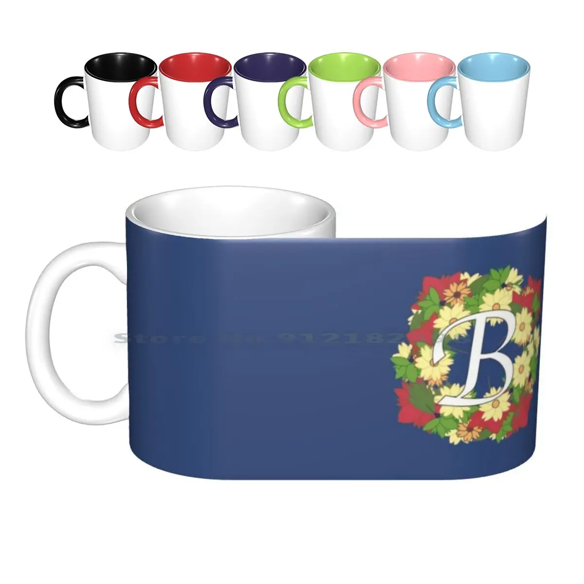 Personalized Flower Design-Names Beginning With B Ceramic Mugs Coffee Cups Milk Tea Mug Flower Flowers Wreath Personalised