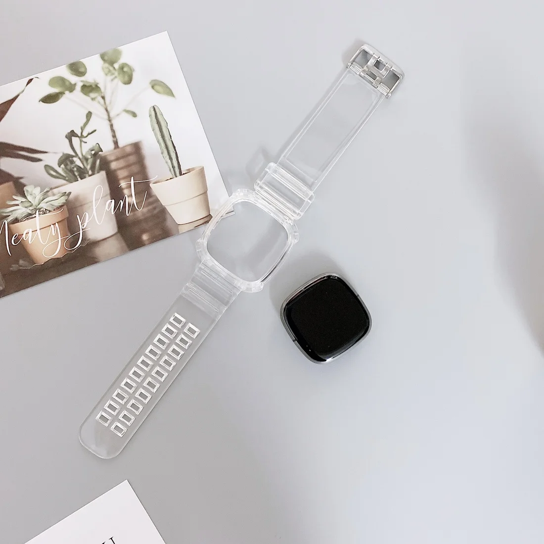 โปร่งใส2 In 1 TPU สายคล้องคอ Fitbit Versa 3 Sense สีซิลิโคนกีฬานาฬิกา Versa 3กรณีป้องกัน