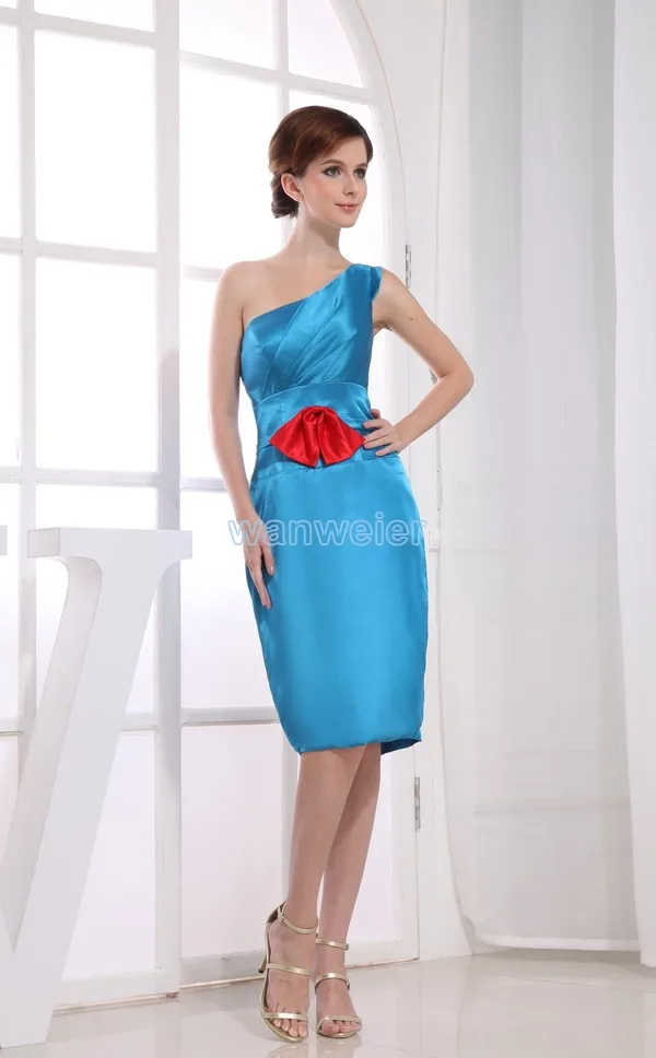 dress for party free shipping formal gown wedding 2015 new one shouler blue red bow short sexy brides maid Bridesmaid Dresses