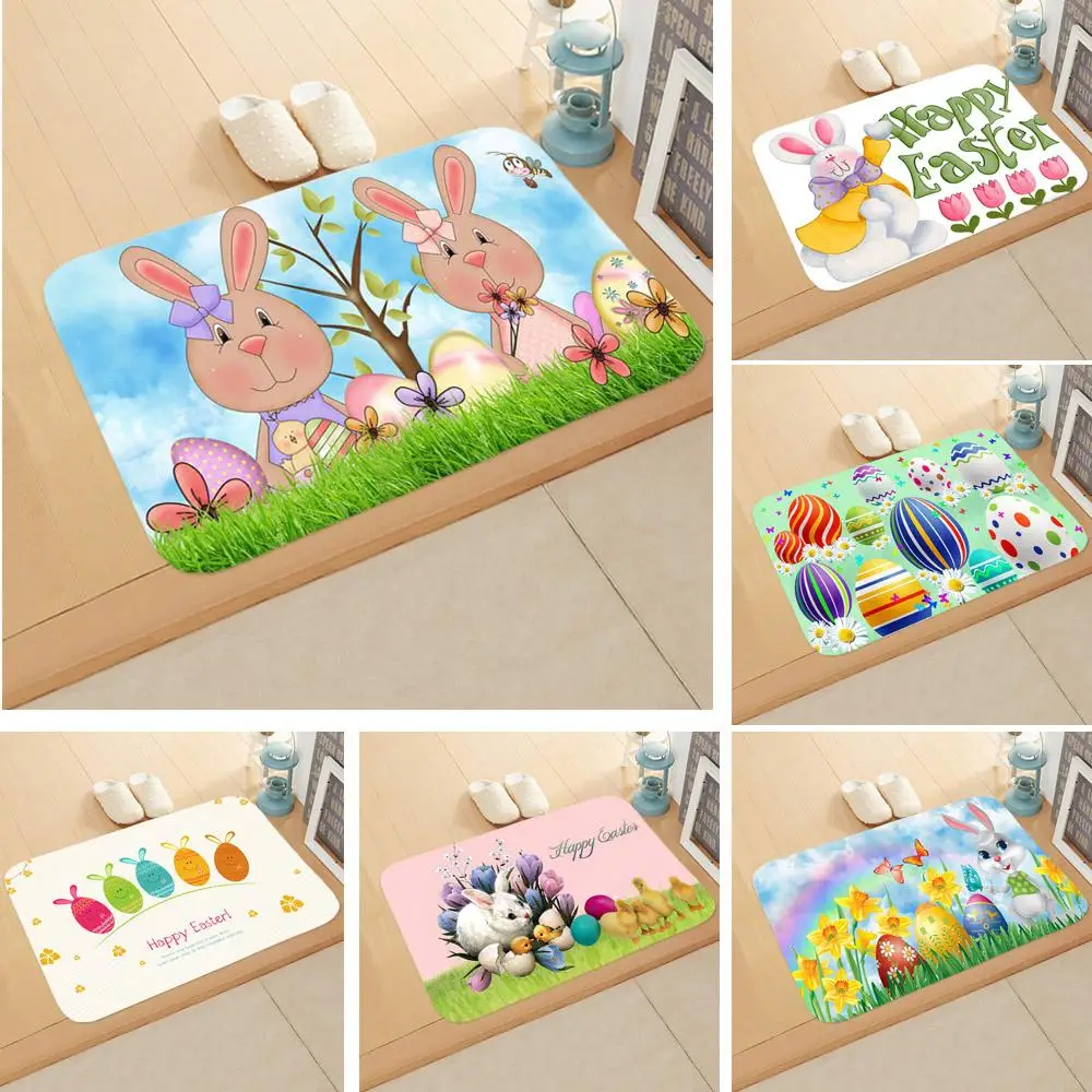 Happy Easter Printing Doormat Easter Bunny Flannel Floor Mat Non-slip Mat Rabbit Home Decoration Door Mat vloermat felpudo ZT328