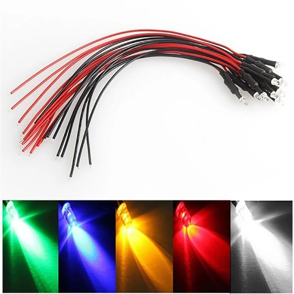 10 Cái 20 Cm 3 Mm/5 Mm LED Dây Bóng Đèn Sẵn DC LED Phát Sáng ánh Sáng Đỏ/Xanh Lá/Xanh Dương/RGB 5V 12V Điện Áp Đèn Cáp