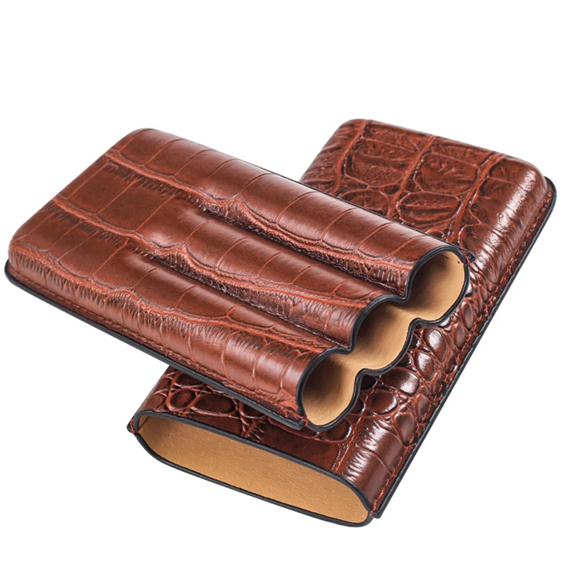 cigar case holds 3 cigars portable humidor box travel Imitation crocodile PU Leather cigar case