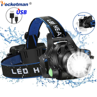 8000LM Powerful Headlamp LED Headlight Zoom Head Front Light Waterproof Head Lamp Use 18650 Rechargeable Battery