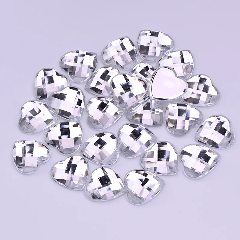 JUNAO 8 10 12 14 18 20 mm Clear Heart Rhinestone Acrylic Strass Applique DIY Sticker Crystal Stones Scrapbook Beads For Garments