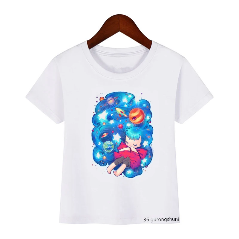 Ropa Unisex para niños, Camiseta con estampado de animales de viajero, ropa Kawaii para niños y niñas, camiseta de gato cósmico, Camisetas Top 2021