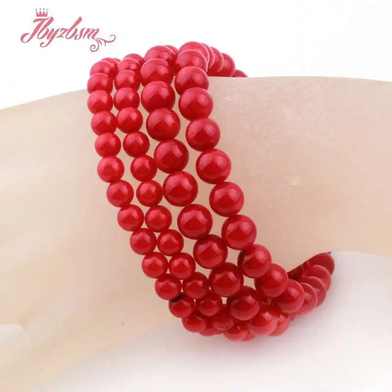 Vintage Red Coral Bracelet Jewelry Smooth Red Coral Stone Beaded Elastic Bracelet Bangle 7 \