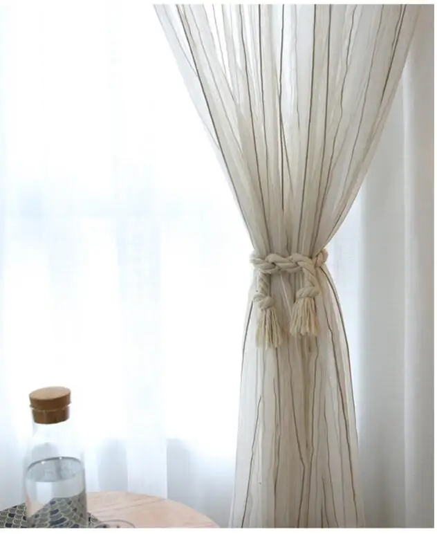 Vertical stripe screen curtain sheer bearded tulle drapes white curtains custom to size