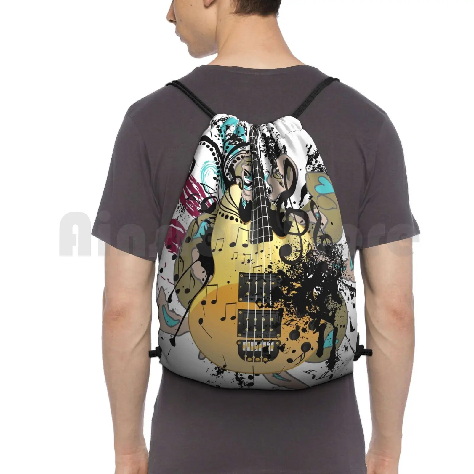 Guitar With Floral Backpack Drawstring Bags Gym Bag Waterproof Floral Music Grunge Guitar Swirl Vector Object Abstract