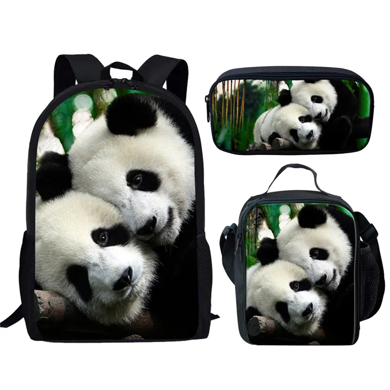 

School Bags Set for Children Pencil Case Bookbag Teenager Girls Boys Cute Panda 3D Print Schoolbag Backpack Mochila Infantil