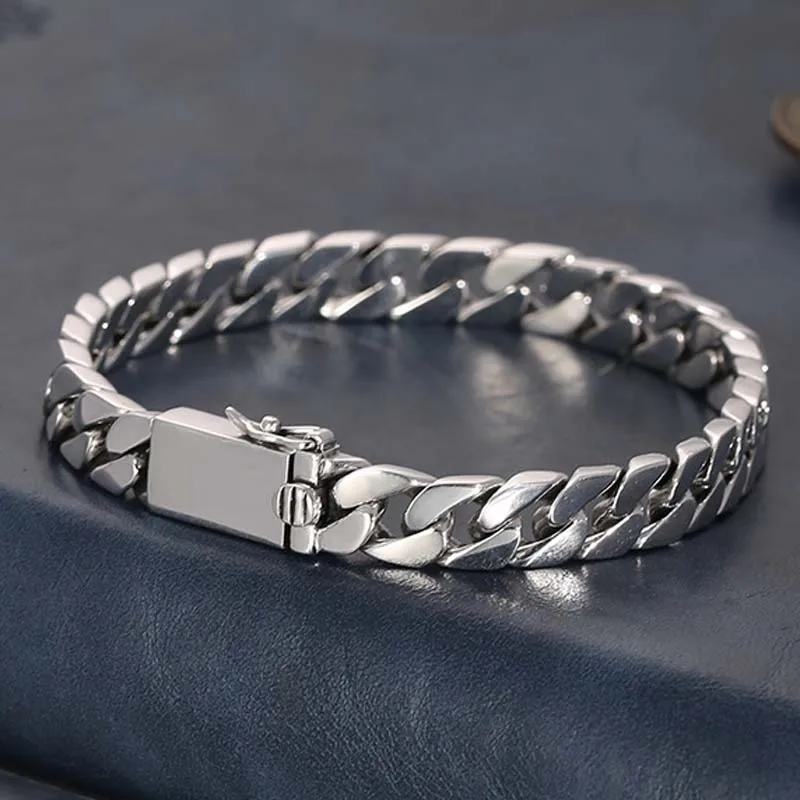 925 Sterling Silver 8mm 17CM to 20cm Miami Cuban Chain Link Bracelet Women Men Fine Jewelry Solid Tibetan Silver Chain Bracelets