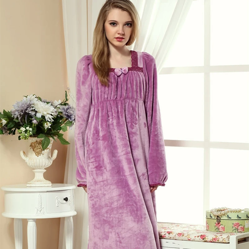 Autumn Winter Ladies Thickened Flannel Nightdress Coral Velvet Super Long Large Size Loose Nightgown Sleepwear Homewear пижама