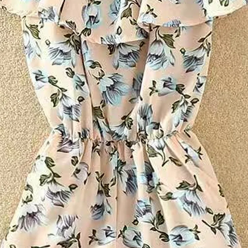 Kleid Frauen Sommer Floral Atmungs Casual Volants Rand Alle-match-Sleeveless Bauch Weibliche Sommerkleid Komfortable Chiffon Dünne