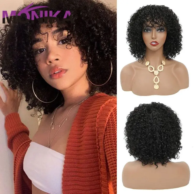 Monika Brazilian Natural Black Blonde Curly Wig Human Hair Nарик Perruque Cheveux Humain  Glueless Full WIg For Women Non-Remy