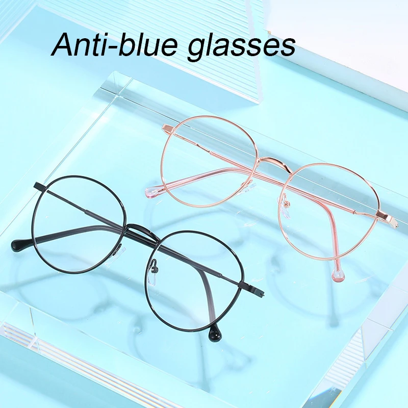 Gafas clásicas redondas con montura de Metal para hombre y mujer, lentes transparentes con bloqueo de luz azul, B99