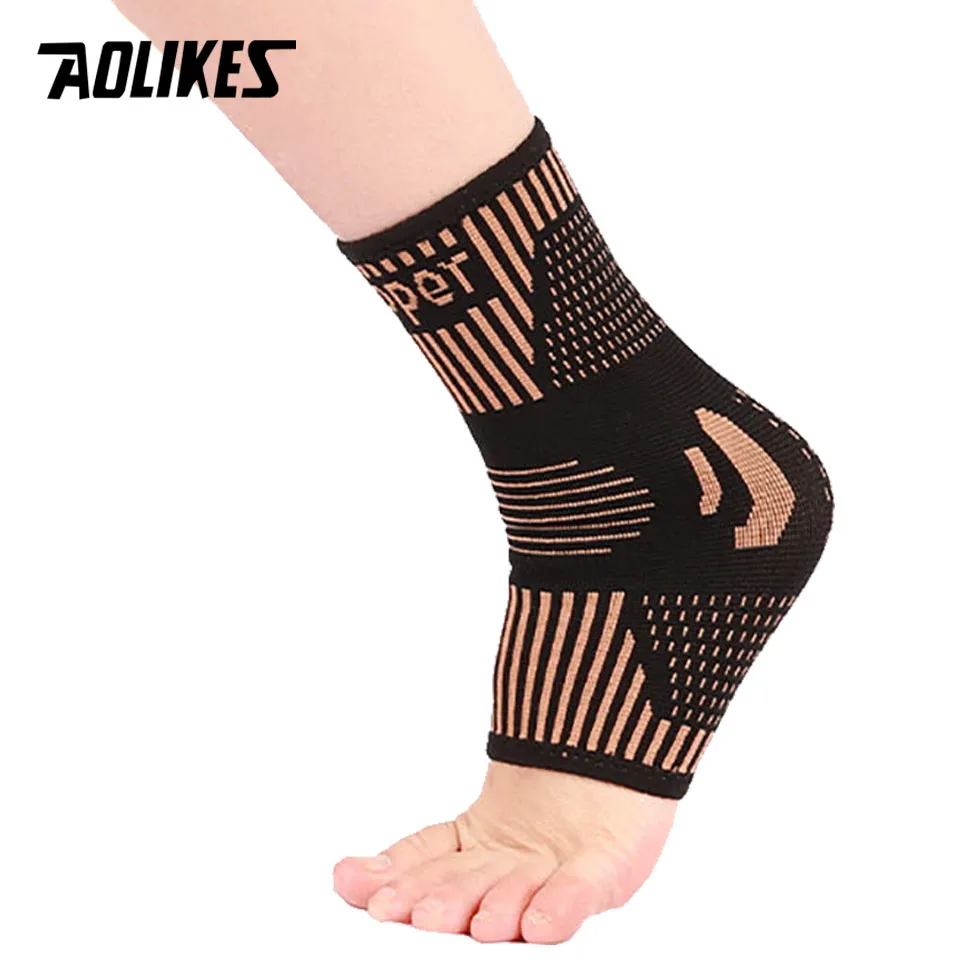 AOLIKES 1PCS Copper Ankle Brace Ankle Compression Sleeve Ankle Support Foot Brace For Sprained Ankle,Swelling,Running,Sport