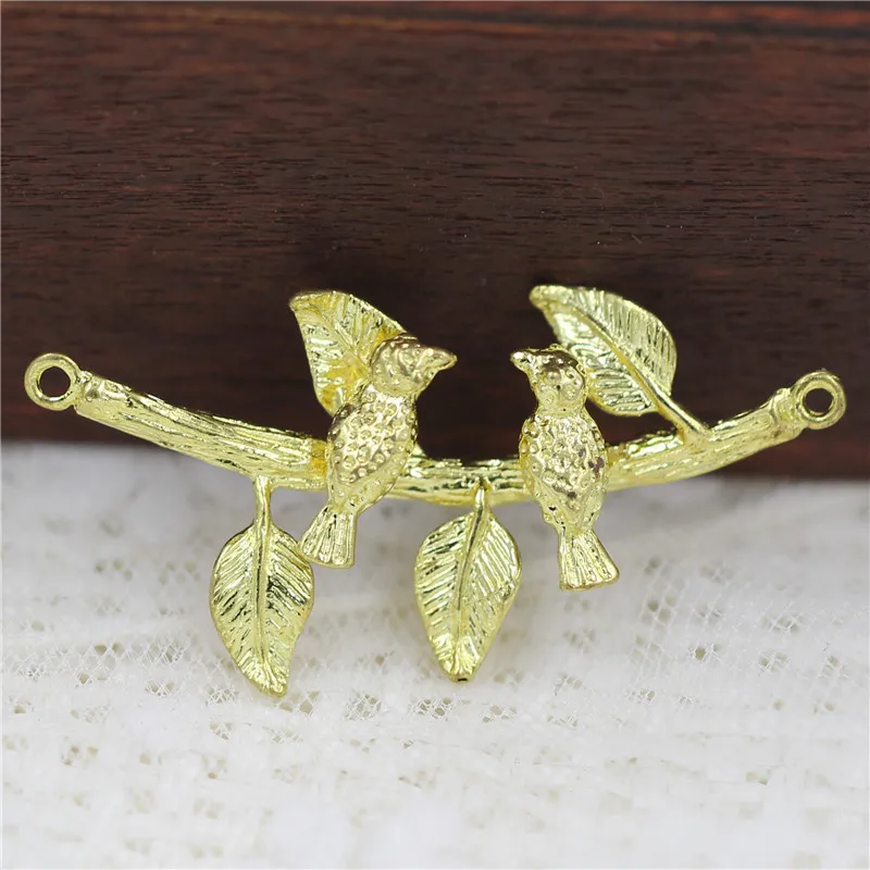 10pcs Brass Casted Bird on Branch tree Leaf Charms Connectors Pendant High Quality Gold Silver Color Necklace Jewelry Supplies