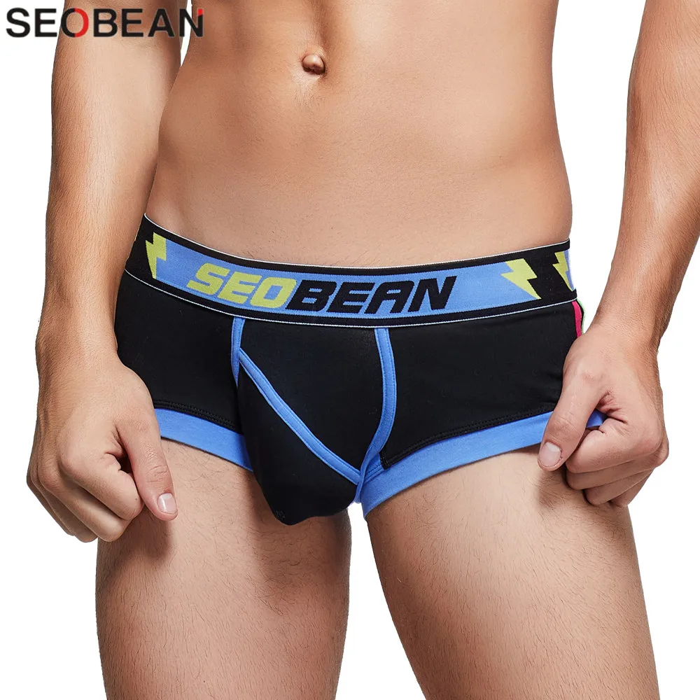 SEOBEAN Men\'s Underwear Boxers Low Waist Breathable Fashion Patchwork Boxer Shorts For Man U-convex Pouch Sexy Men Boxers