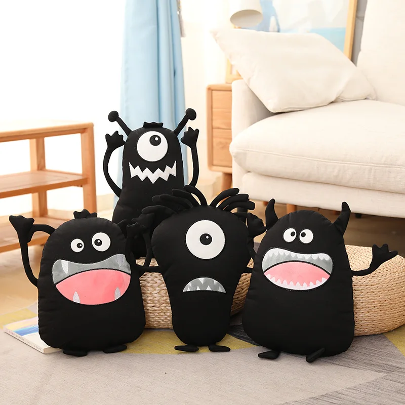 

35cm 1pc cute monster plush toy funny monster fluffy black softdoll throw pillow cushion kids toys gift for boy