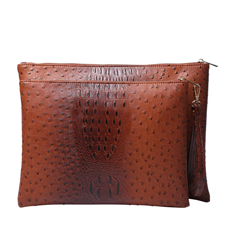 Luxury Fashion New Arrival Leather Clutch Crocodile Ostrich Lady Wrist Bag Laptop Bag for Women