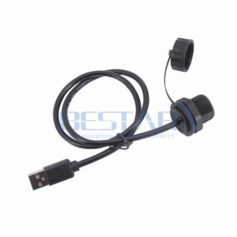 Adaptador de montaje de Panel de enchufe hembra USB M20, conector USB 2,0, resistente al agua, extensor de cable de extensión IP68 con tapa