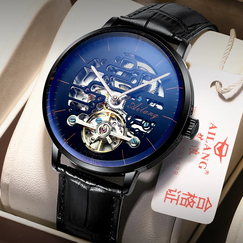 AILANG Original New Men's Genuine Automatic Mechanical Watch Waterproof Fashion Trend Hollow Black Technology