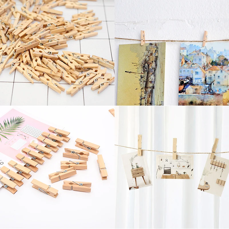 50 PCS Wholesale Very Small Mine Size 25mm Mini Natural Wooden Clips For Photo Clips Clothespin Craft Decoration Clips Pegs
