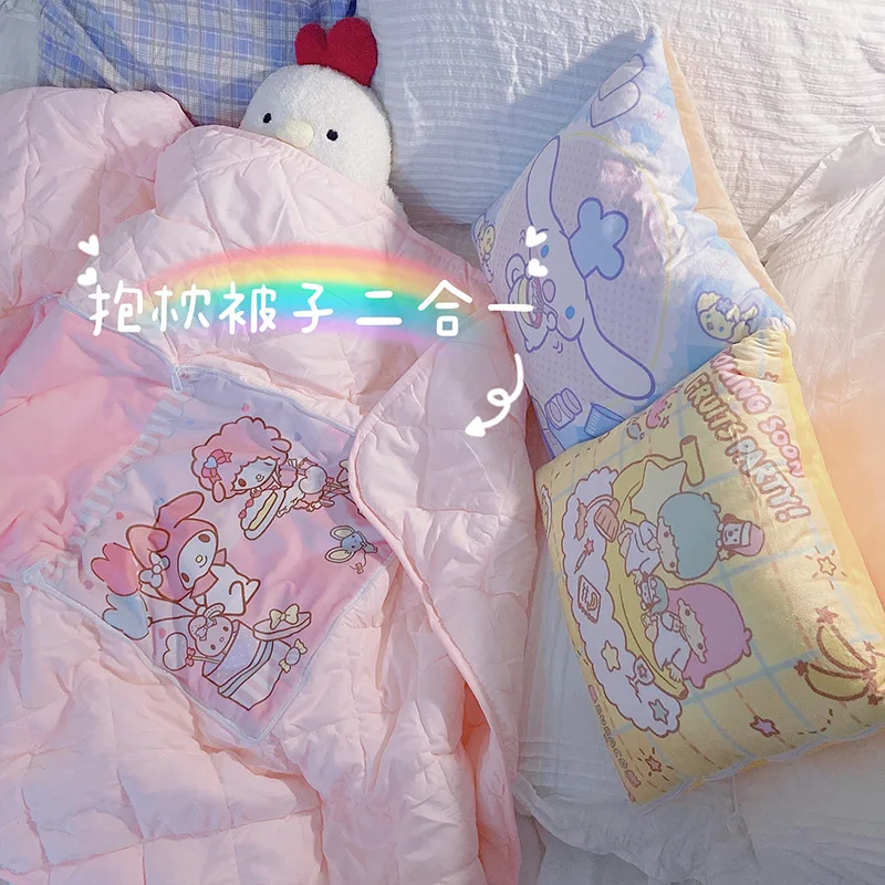 Single Size Cushion Blanket Japanese Anime Melodyer Cinnamorolled Nap Blanket Hug Pillow Convenient Storage Child Girl Student