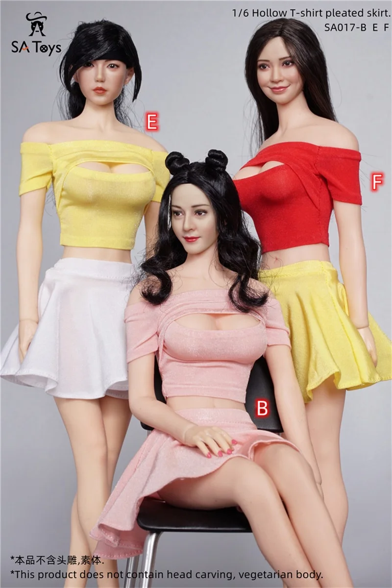 

For Sale 1/6th Fashion Female Hollow T Shirt Pleated Skirt For Mostly Women 12 inch Doll Figures Collection