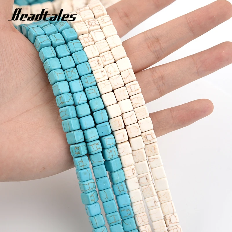 Natural Stone Cubic White Blue Turquoise Beads Round Loose Bead For Needlework Jewelry DIY Making Bracelet Accessories Beadtales