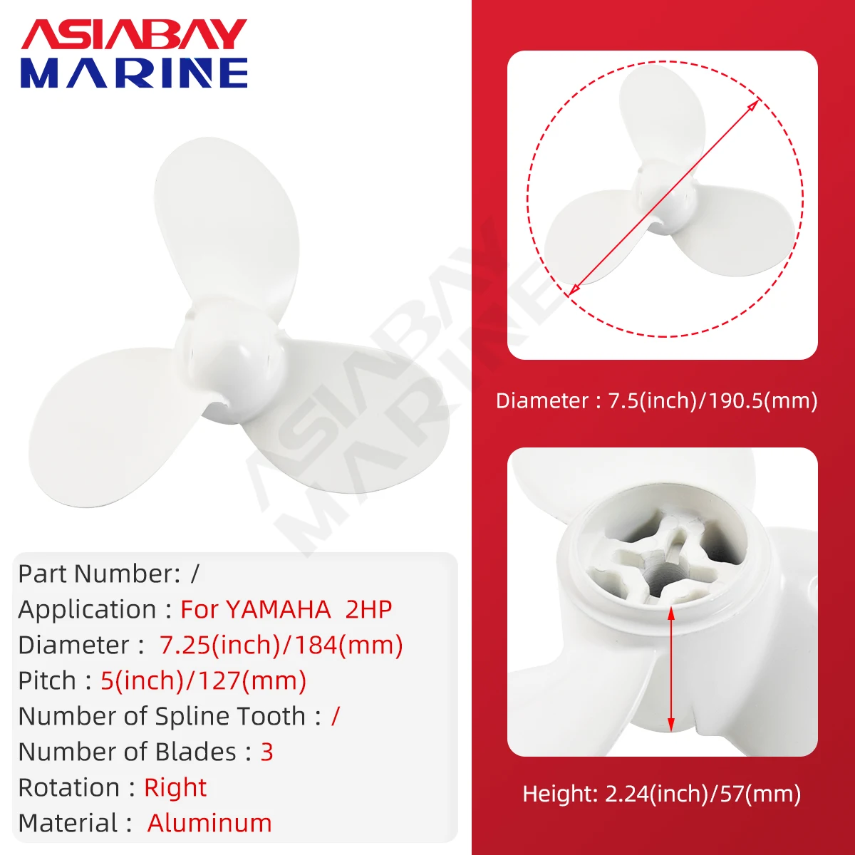 Outboard Propeller For Yamaha 2hp 7-1/4*5  Boat Motor Aluminum Alloy Screw 3 Blade Ship Marine Engine Part