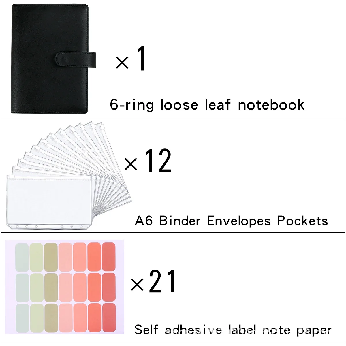 New A5 A6 Budget Binder Planner With 12 Pieces Cash Envelopes, Colorful PU Leather Notebook Binder With 12 PCS A6 Binder Pockets
