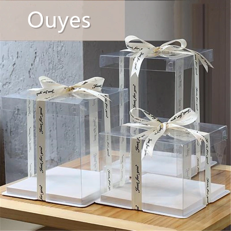 Large Square Transparent Cake Box Birthday Surprise Gift Baking Packaging Box PVC Plastic Cake Box Party Supplies 5pcs/sets